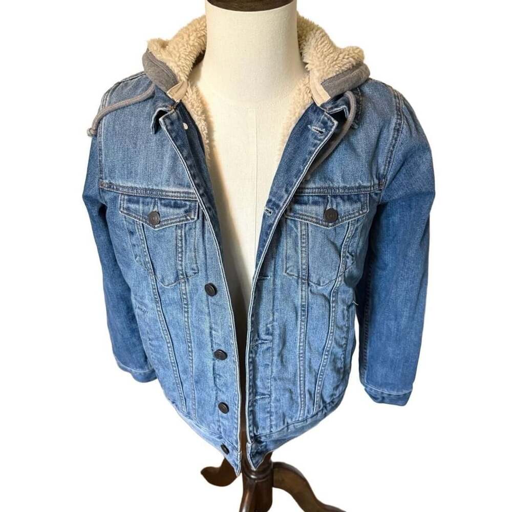 Abercrombie & Fitch Sherpa Lined Hooded Denim Jacket Blue